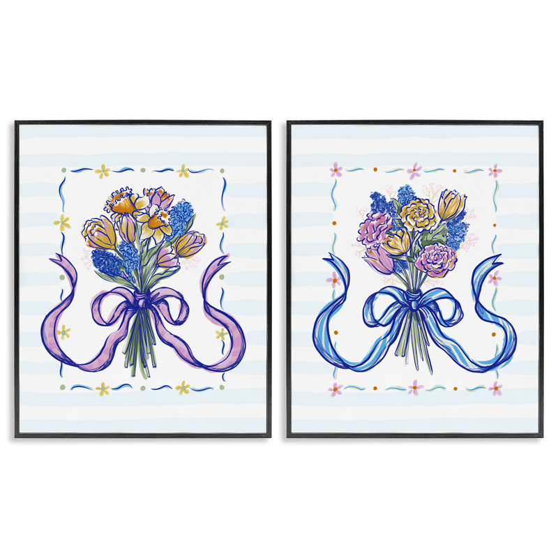 Ensemble de 2 giclées encadrées Ribboned Spring Flower Bundle, design par Connie Summers, H 20 po x l 16 po