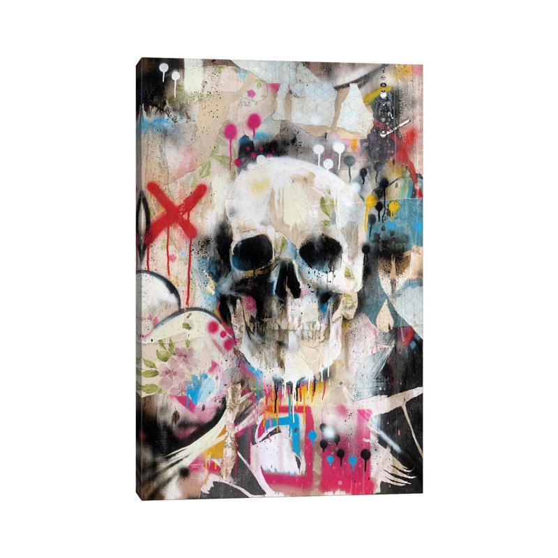 Skull by Famous When Dead - Wrapped Canvas Print, Brown Framed, 30.48 cm H x 45.72 cm W
