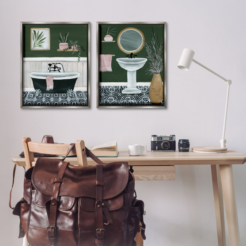 «Inviting Bold Green Bathroom», ensemble de 2 toiles flottantes encadrées par Yvette St. Amant, H 31 po x l 25 po