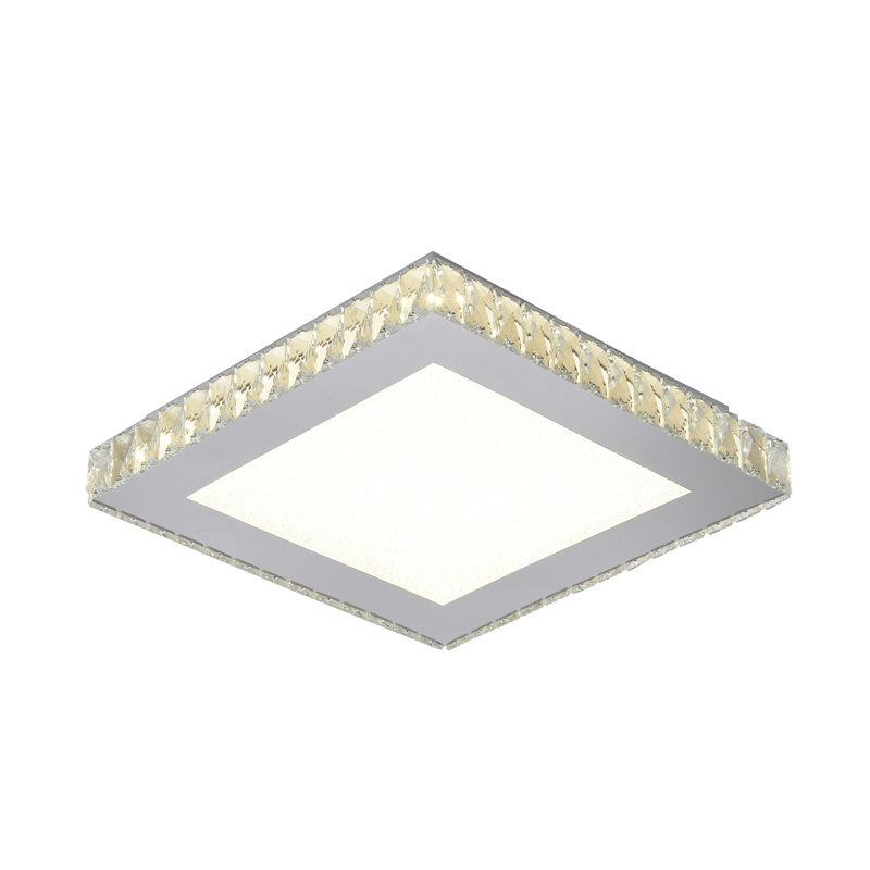 Miyamoto Modern 1 Light Chrome Crystal Square Flush Mount, 3.5" H x 17" W x 17" D