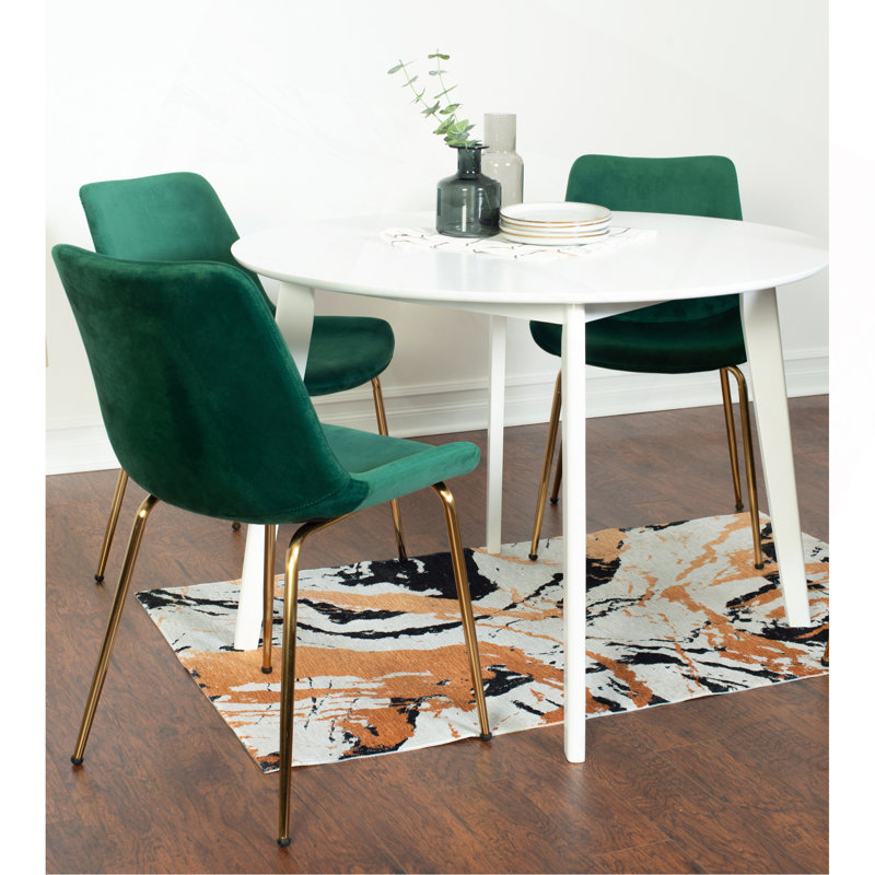 Ensemble de salle à manger contemporain, table de salle à manger ronde blanche avec chaises, 5 pièces: table, 4 chaises, Vert