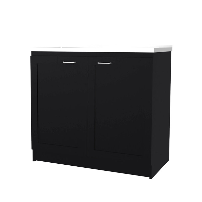 2-Door Utility Sink Base Cabinet With Interior Shelf, Black