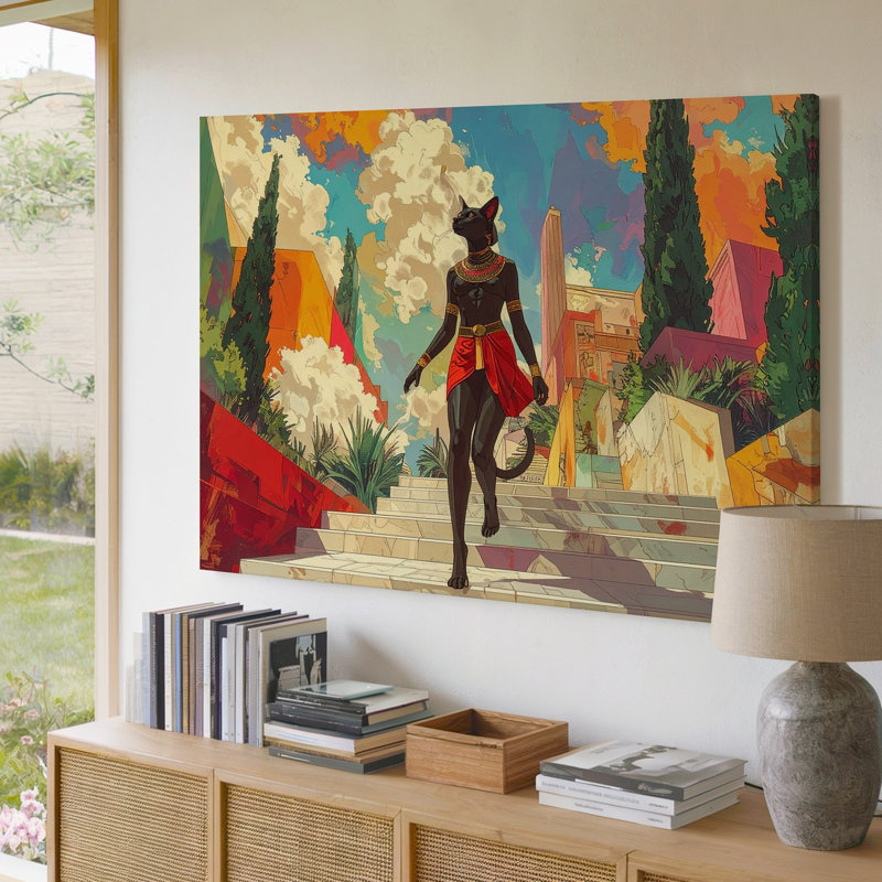Art mural sur toile, Dreamwalker Cat, Pharaon, Canvassurreal, Égyptien, fantaisie, H 30 po x l 40 po