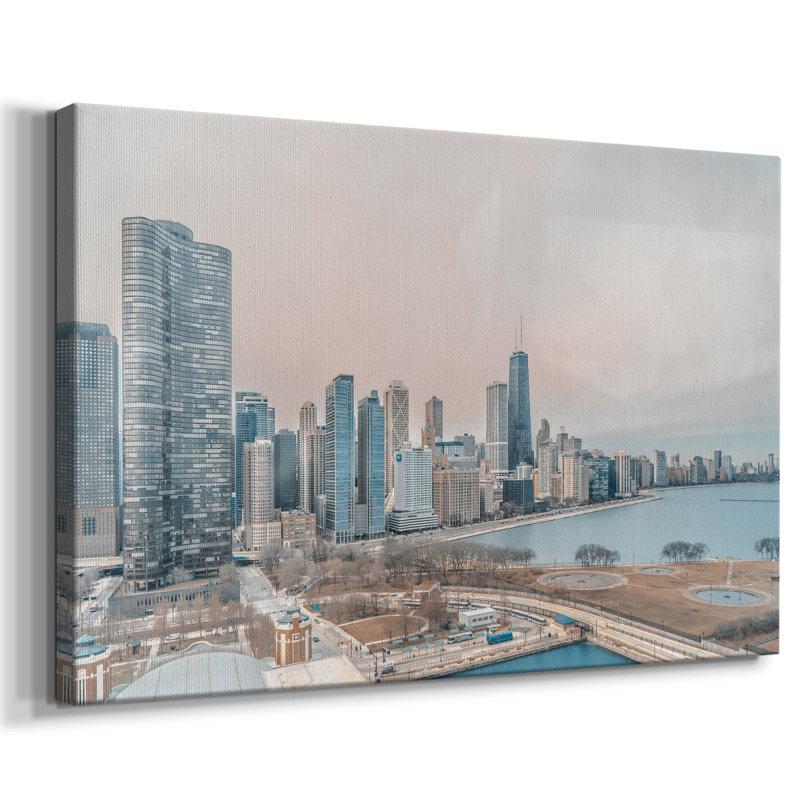 Chicago Skyline From South sur impression sur toile, H 24 po x l 36 po x P 1,5 po