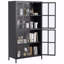 Armoire de rangement en métal noir de qualité supérieure avec portes en verre trempé, tablettes réglables, dispositif anti-basculement, fermeture silencieuse magnétique et pieds réglables