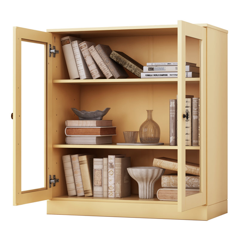 Bibliothèque courte Palace Imports 100% bois massif avec portes en verre, tablettes réglables, bibliothèque modulaire, l 32 po x H 35,75 po