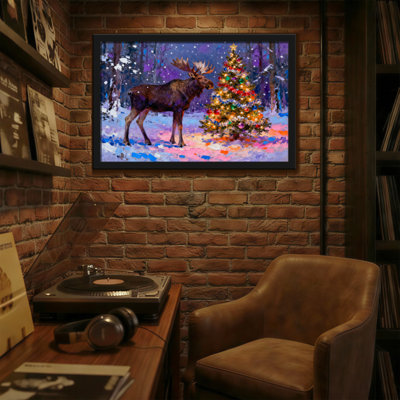 «Christmas Moose Christmas Tree Winter Forest», reproduction d'art