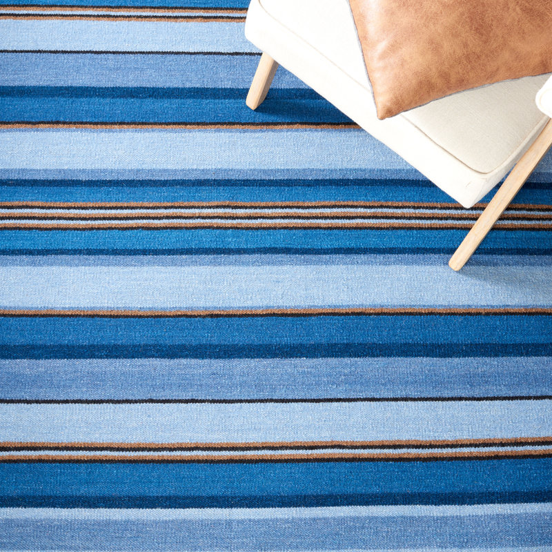Georgeanna Hand Loomed Wool/Cotton Striped Rug in Blue, Rectangle 9' x 12'