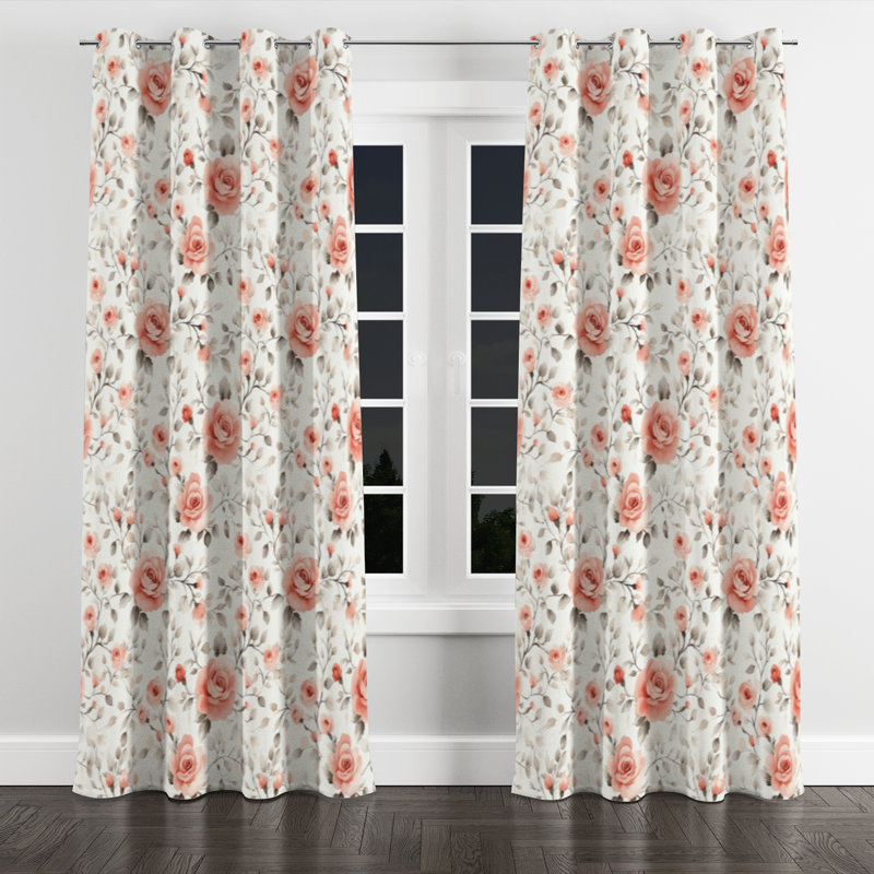 French Country Curtains for bedroom - Pink Farmhouse Dainty Roses Grommet Curtain - 1 Panel, 52" W x 95" L, Silver Grommets