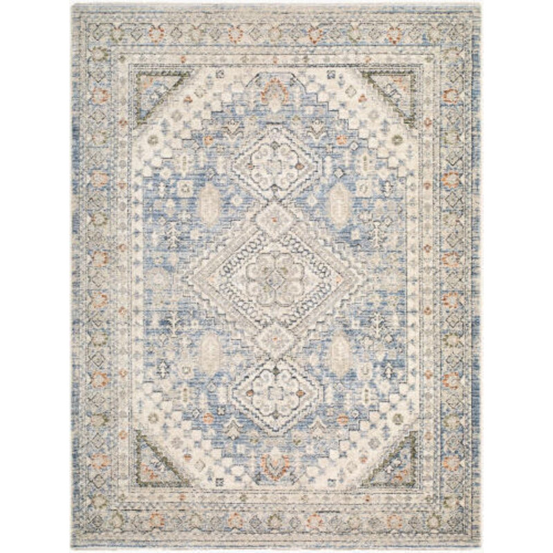 Lausanne Machine Woven, Rectangle 7'10" x 10', Ivory/Blue/Cream/Brown/Black/Green