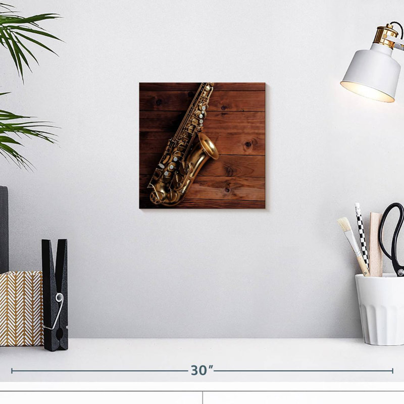 Abarca Saxophone On Wood, 10" H x 10" W