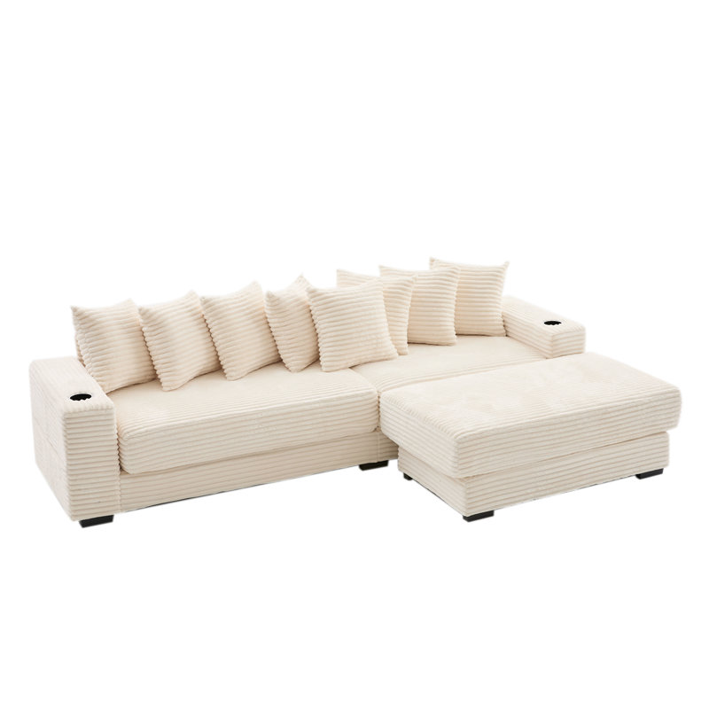 L-Shaped Reversible Sectional Sofa, Beige Corduroy