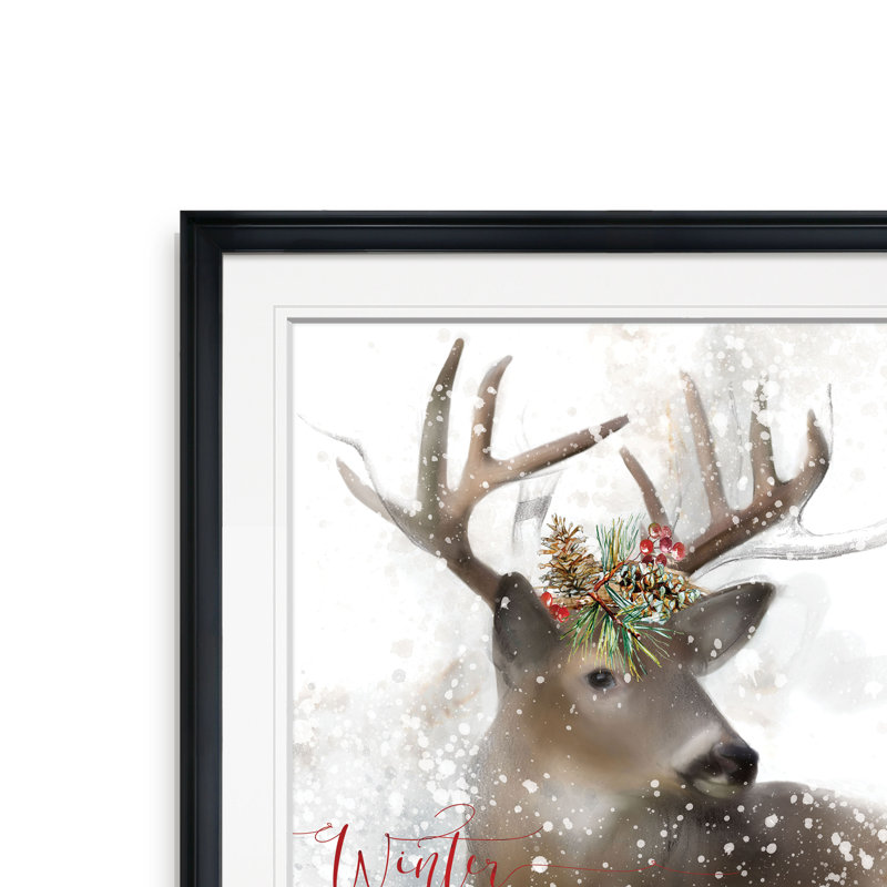 Winter Wonderland Deer - impression, H 24 po x l 24 po x P 1,5 po, Cadre noir