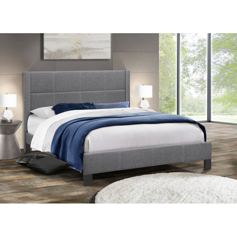 Lit plateforme tapissier Allyria, Grand, Gris foncé