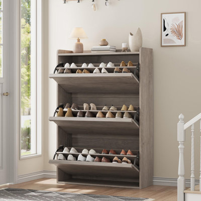 Narrow Shoe Organizer with Flip Drawers & Adjustable Shelves, Space-Saving