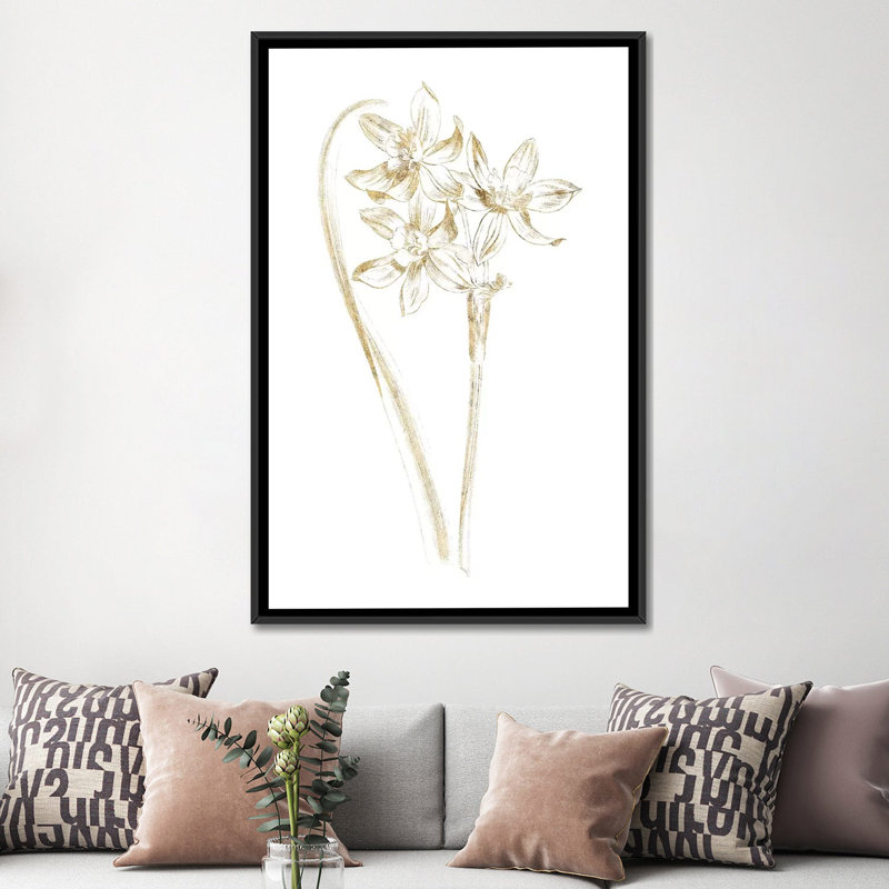 « gilded botanique iv », reproduction sur toile tendue, H 26 po x l 18 po x P 1,5 po, Toile avec cadre noir, Pas de tapis