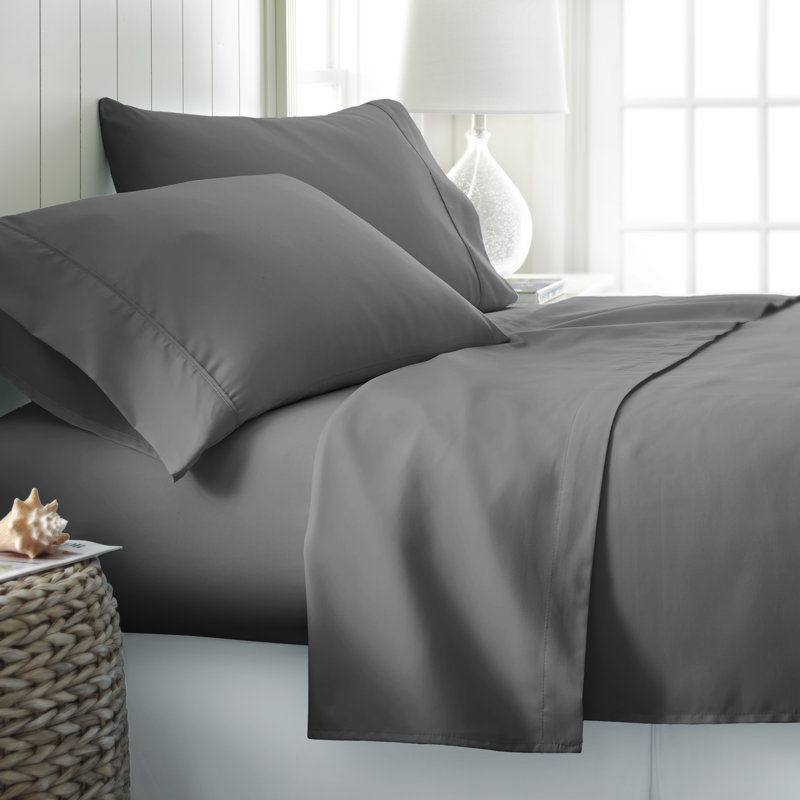 Gray Twin Solid Microfiber and Cotton Sheet Set