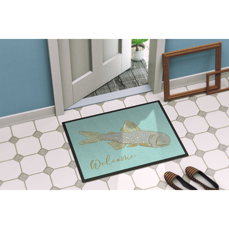 Tapis de porte d’extérieur anti-dérapant fish welcome, Rectangulaire : 18 po x 27 po