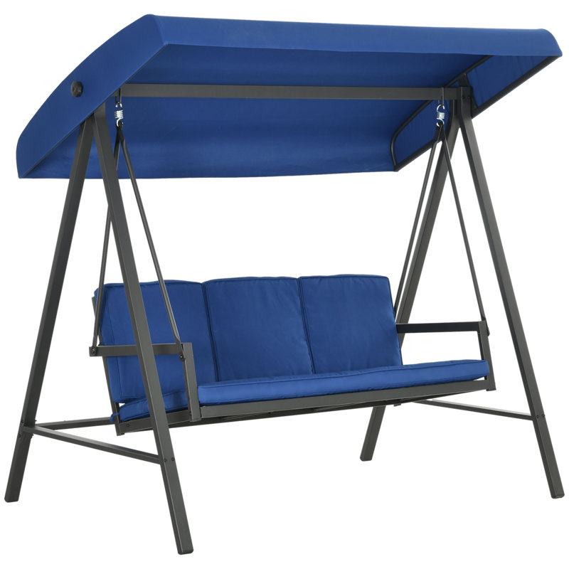 Blue Metal 3-Seat Outdoor Porch Swing with Canopy
