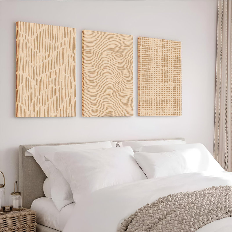 Ensemble de 3 reproductions d'art sur toile tendue à motif de grain de bois pour le salon, la chambre et la décoration intérieure