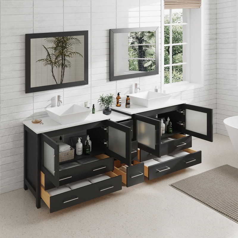 Ensemble de meuble-lavabo double en bois 84 "avec miroir , Espresso