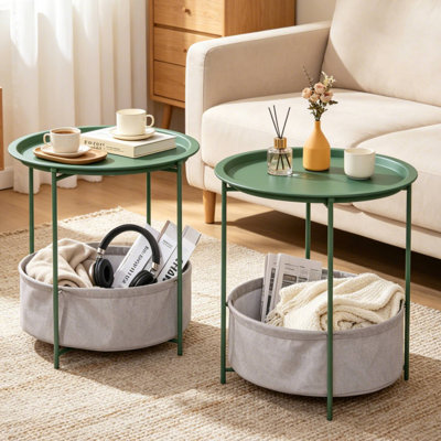 Ensemble de tables de bout Jarrion avec plateau à sac de rangement et pieds pliables en X