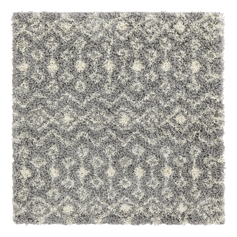 Tapis à poil long gris treillis Griego, Carré 4 pi 1 po