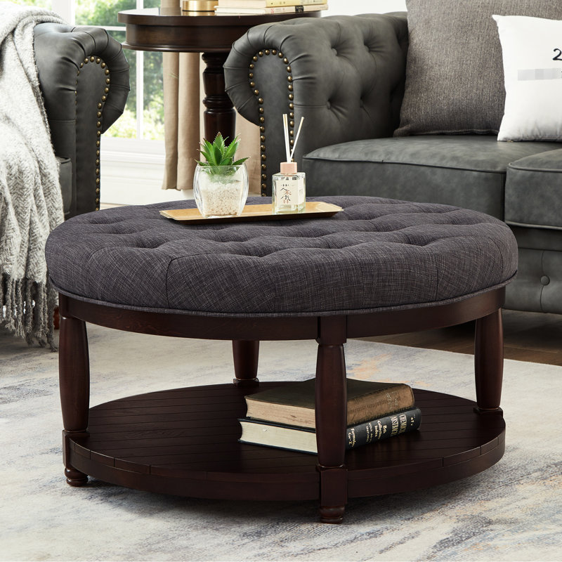 Grande tablette ronde en bois, gris foncé, cadre solide, assise de 18 pouces, 32,5 pouces, capacité de 300 livres, utilisation intérieure / extérieure, assemblage simple, rapide et rapide en 5 minutes avec revêtement en pieds gris