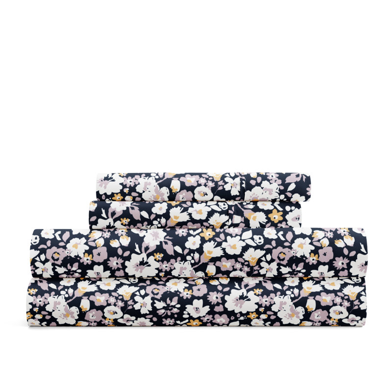 Navy Floral Full Microfiber 3-Piece Sheet Set