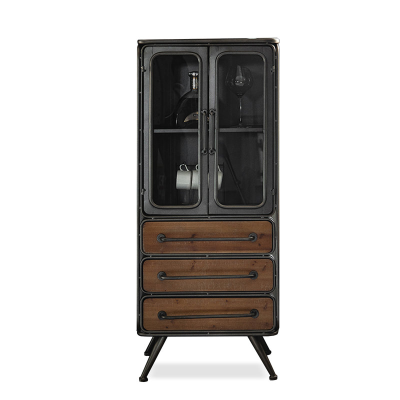Black+Nut-brown Solid Wood+Iron+Glass Display Cases, Black/Nut Brown