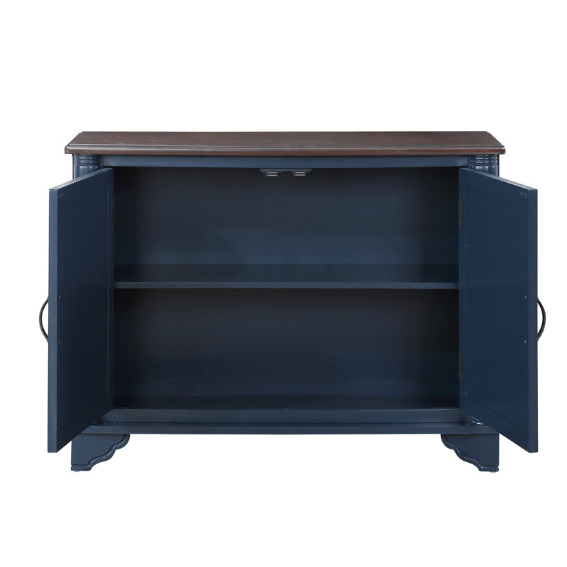 Table de 40 po avec tablette amovible pour le salon - console rétro bleue, espace de rangement réglable, table basse. Plateau bleu marine et brun. Structure en bois de pin massif. Plateau de table spacieux