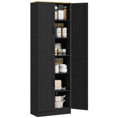 67" Kitchen Pantry Storage Cabinet w/ Shelves, Distressed Black