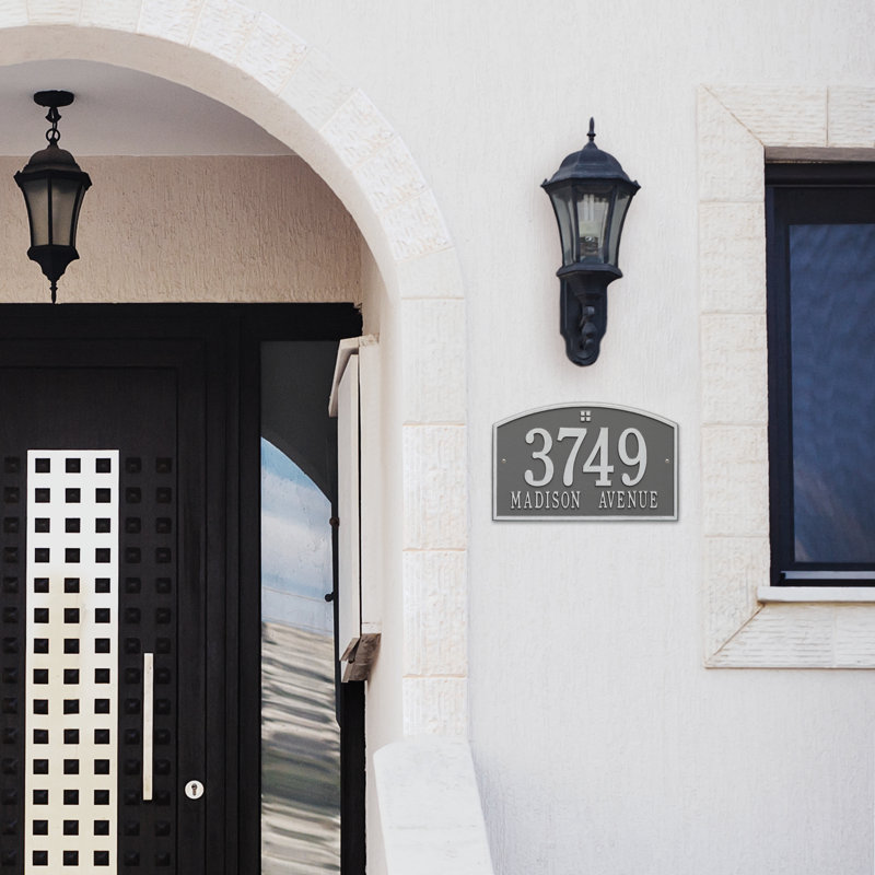 Cape Charles 2-Line Wall Address Plaque, Yes, Pewter and Silver