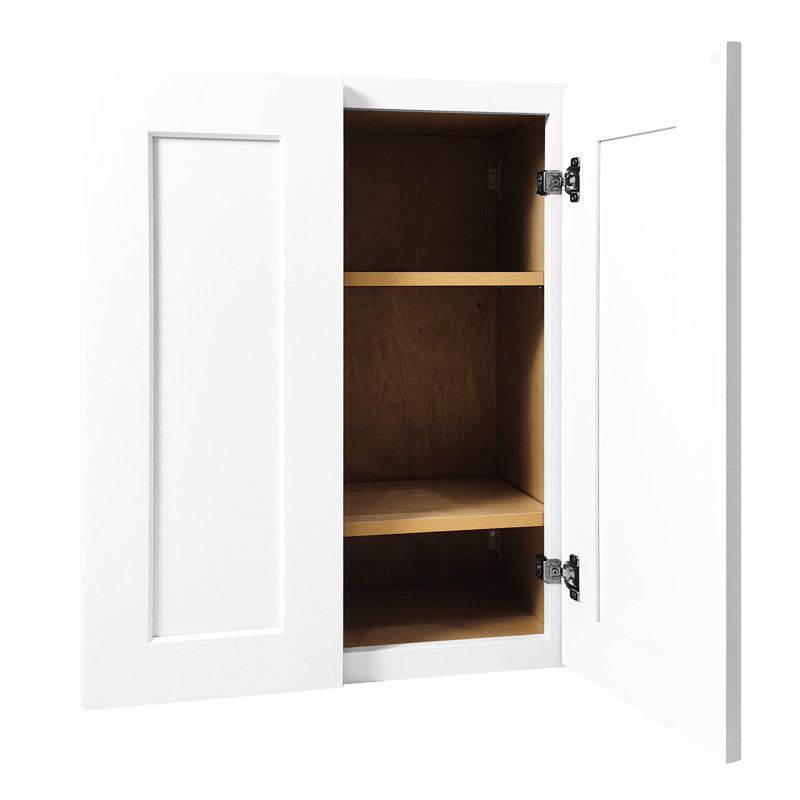 Armoire murale blanche à 2 portes en bois massif avec 2 portes et tablettes réglables pour la cuisine et la salle de bain, l 30 po x P 12 po x H 36 po, style Shaker, charnières à fermeture en douceur, caoutchouc, installation facile