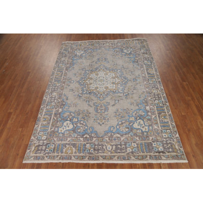 Tapis traditionnel gris en laine 7x9