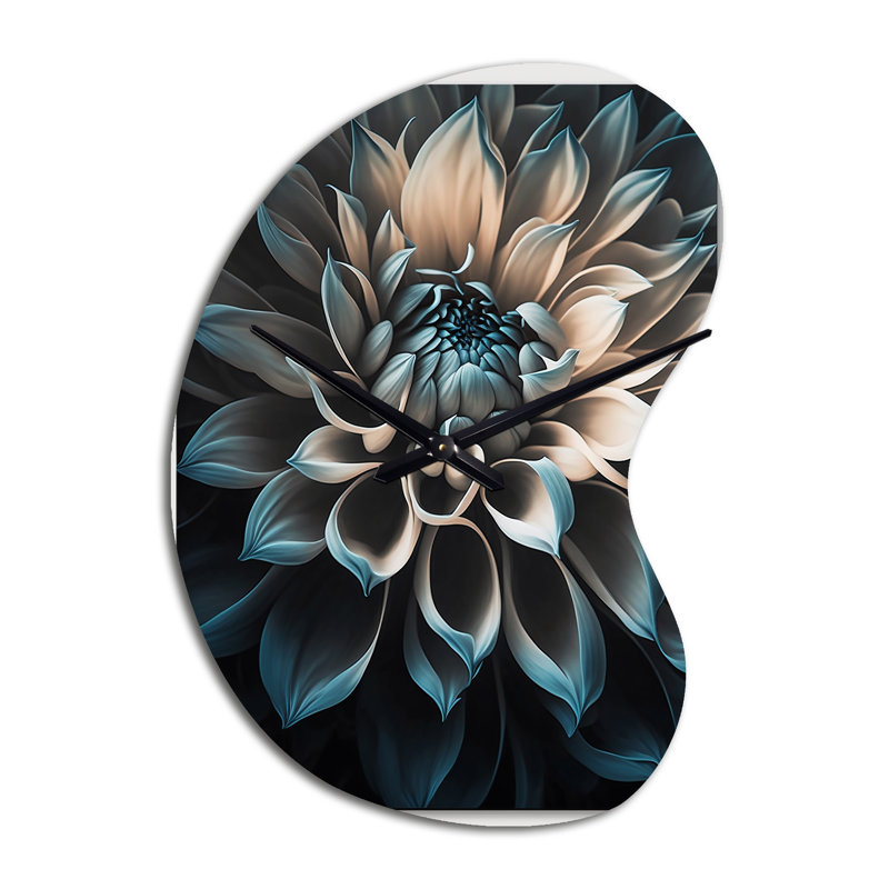 Bleu et blanc fleurs de Dahlia III - horloge murale en forme de Dahlia, Petit
