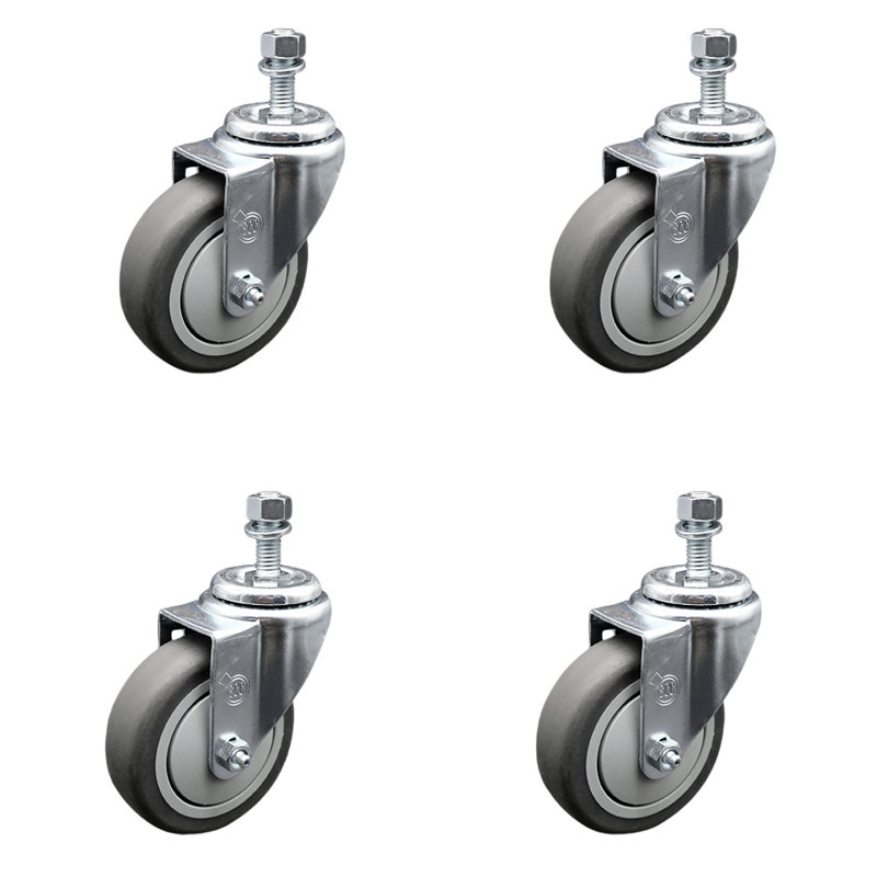 Rubber Swivel 3/8 Inch Threaded Stem Caster Set 2 Brake SCC
