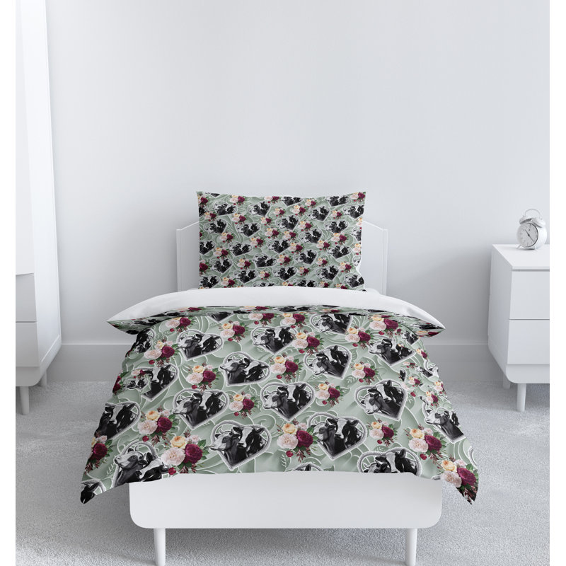 Ensemble de housse de couette, Housse de couette grand + 2 grandes taies décorat, Gris