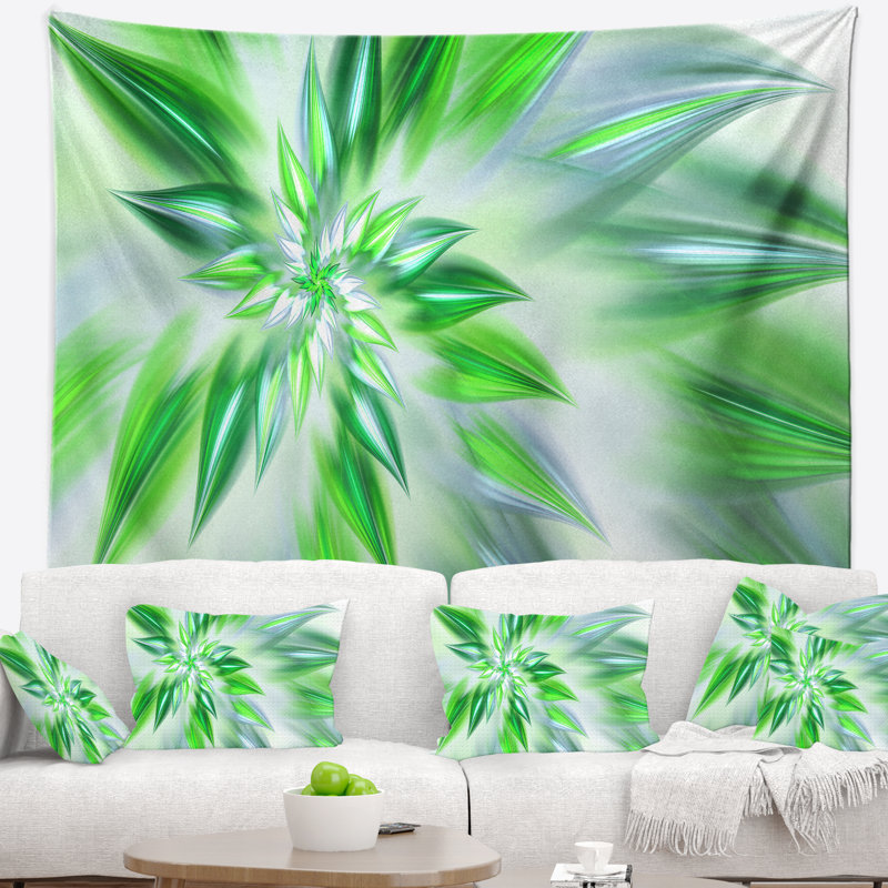 Tapisserie floral exotique of green pétales, H 78 po x l 92 po