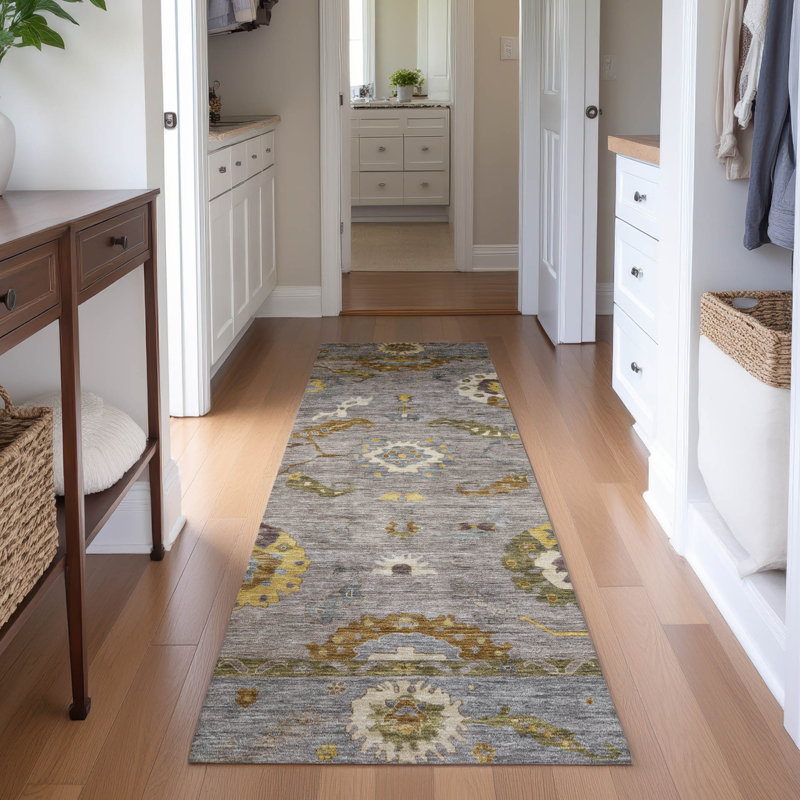Premium Machine Washable Mayfield AMF2229 Global Rug, 2'3" x 7'6" Runner, Pewter