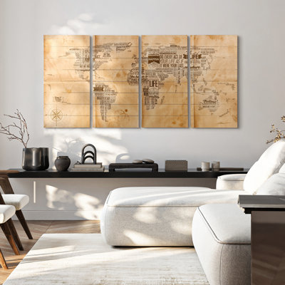 « world map », impression sur bois