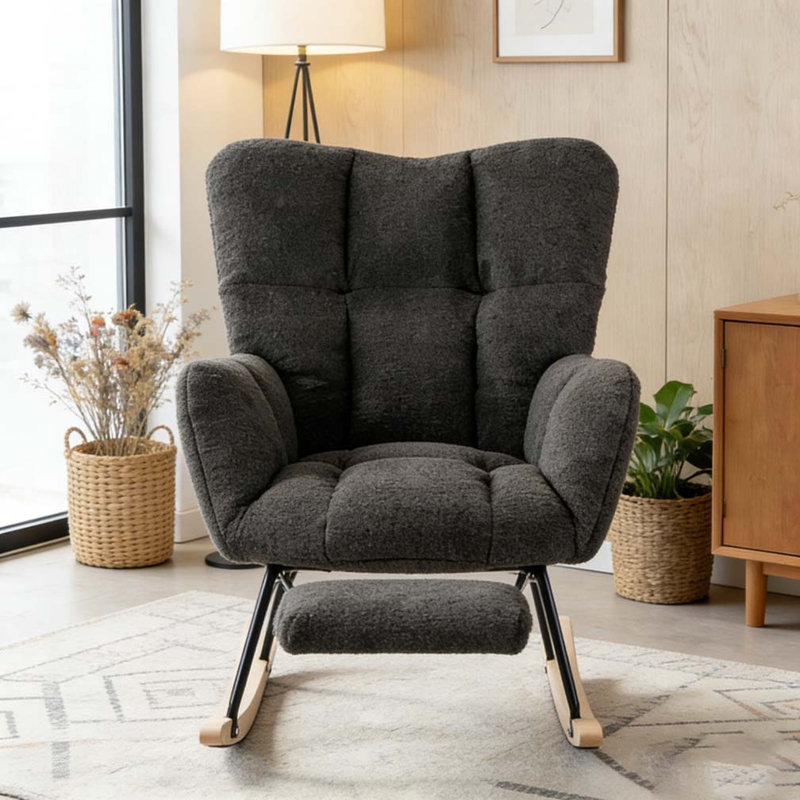 Chaise berçante Teddy, Tabouret gris foncé