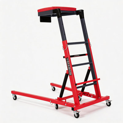 Foldable Topside Engine Creeper 400 LBS Capacity, 51-71 Inch Adjustable Heavy Duty Mechanic Stool w/ Tool Bag & Locking Casters, Red+Black