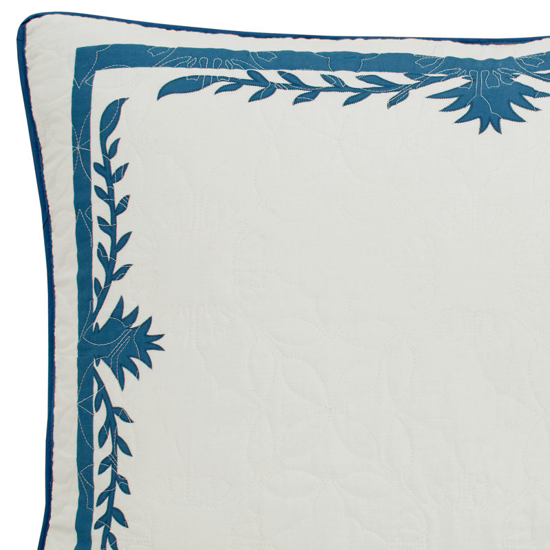 King Size Blue and Beige Embroidered Cotton Sham