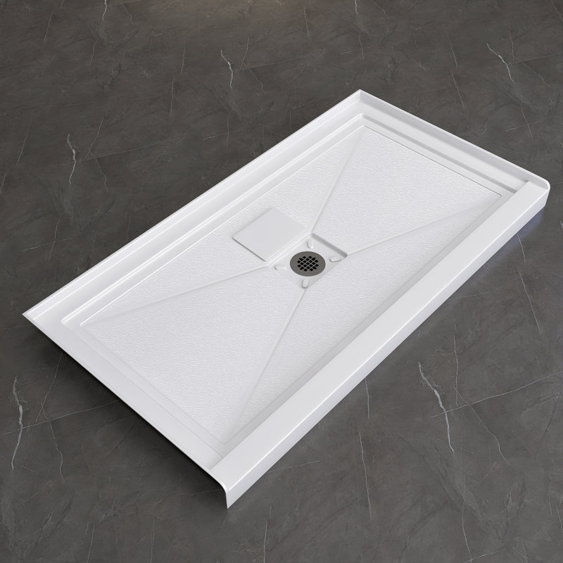 60'' W x 32'' D Alcove Acrylic Shower Base White Single Threshold Rectangular Shower Tray with Drain Cover, Center
