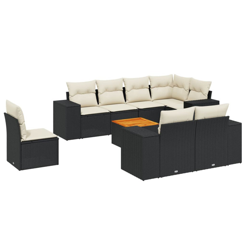Ensemble de canapé de jardin Vidaxl PE rotin noir grand matériaux résistants aux rayons UV