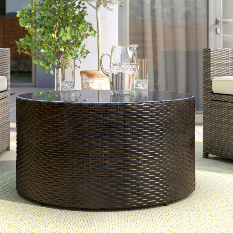 Sneed Round Metal Outdoor Coffee Table , 32'' in. W 32'' in. D, Brown