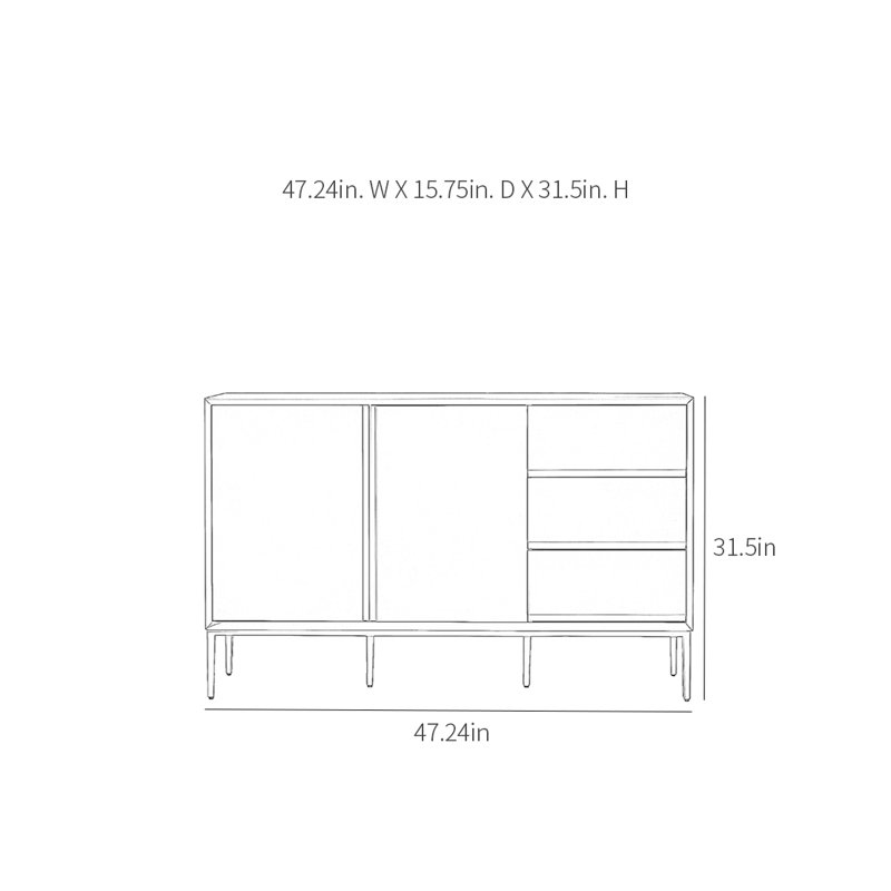 Buffet moderne avec 2 portes et 3 tiroirs, Light Blue