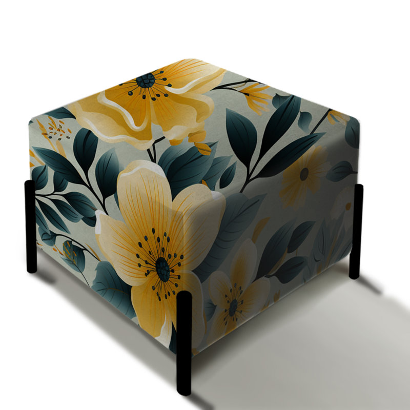 Motif floral jaune et bleu sarcelle à motif vichy - repose-pieds carré floral