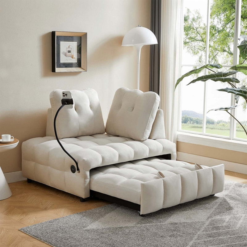 Canapé-lit polyvalent en velours avec accessoires de pointe